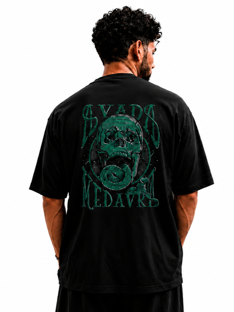 Back view of Shadow Serpent graphic oversized T-shirt by V-Era Haus