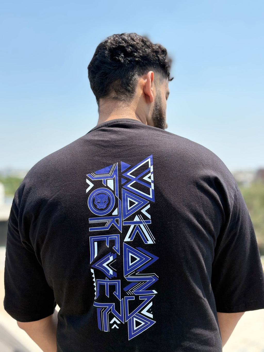Back view of The Trilogy oversized graphic T-shirt combo by V-Era Haus